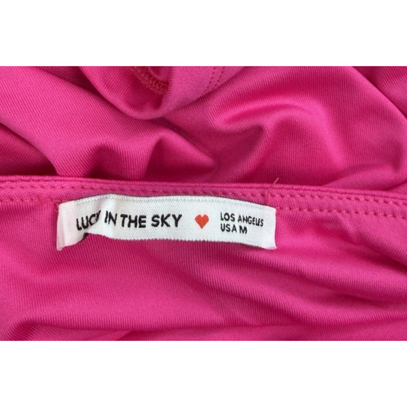 Lucy In The Sky Hot Pink Long Sleeve Side Slit Mini Dress Sz Med Tie Back Bow - Picture 5 of 7